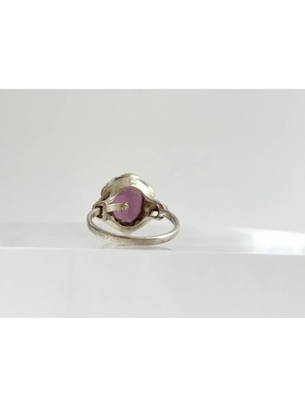 Amethyst Gemstone Scalloped Floral Sterling Silver 925 Vintage Ring - sz 7.5
